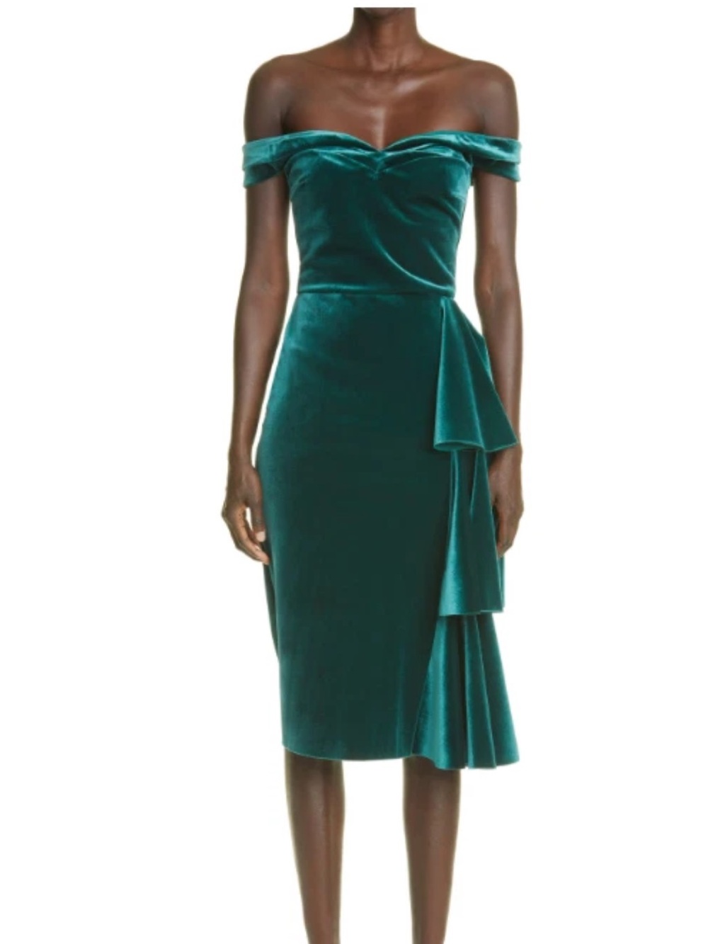 Chiara Boni La Petite Robe Willa Short Velvet Dress in Holly Green, Size 44